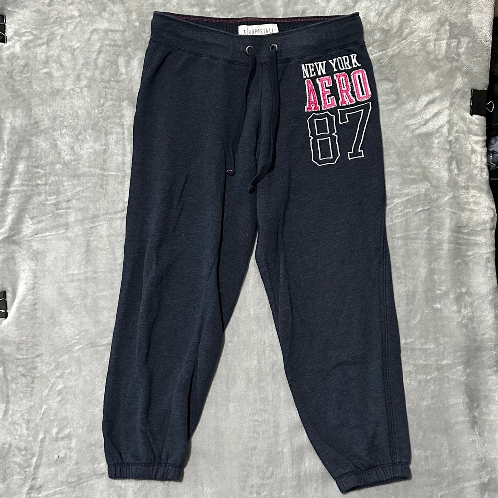 Aeropostale Womens Navy Blue Aero 87 Graphic Sweatpants Joggers Fleece M - Picture 4 of 9